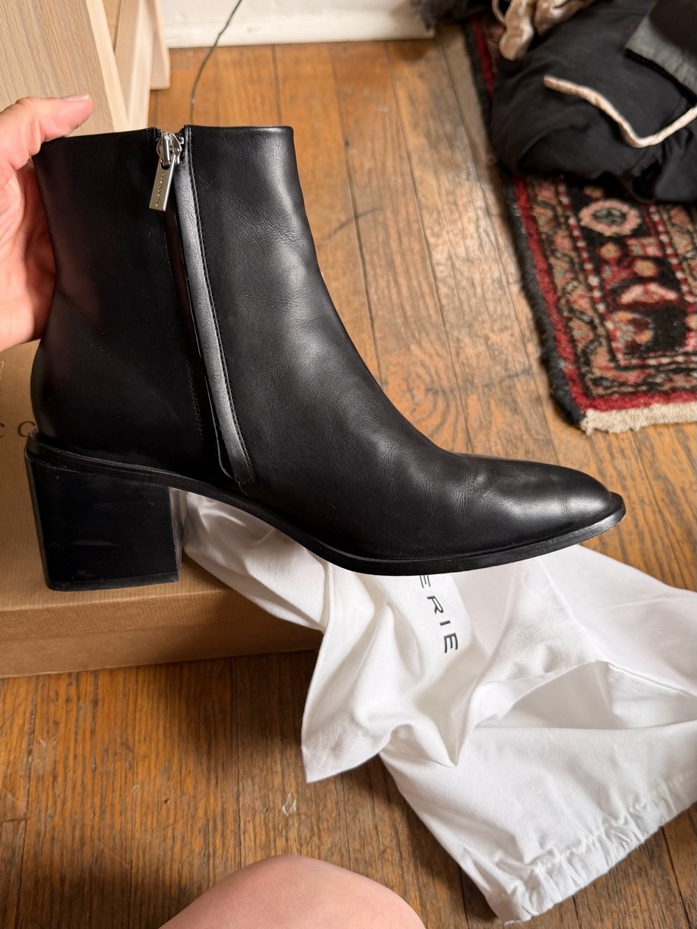 Robert Clergerie Black Leather Ankle Boots with Block Heel